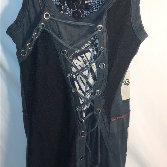 Salvage Eyelet Laced Corset Graphic Tank Top - Picture 2 of 3